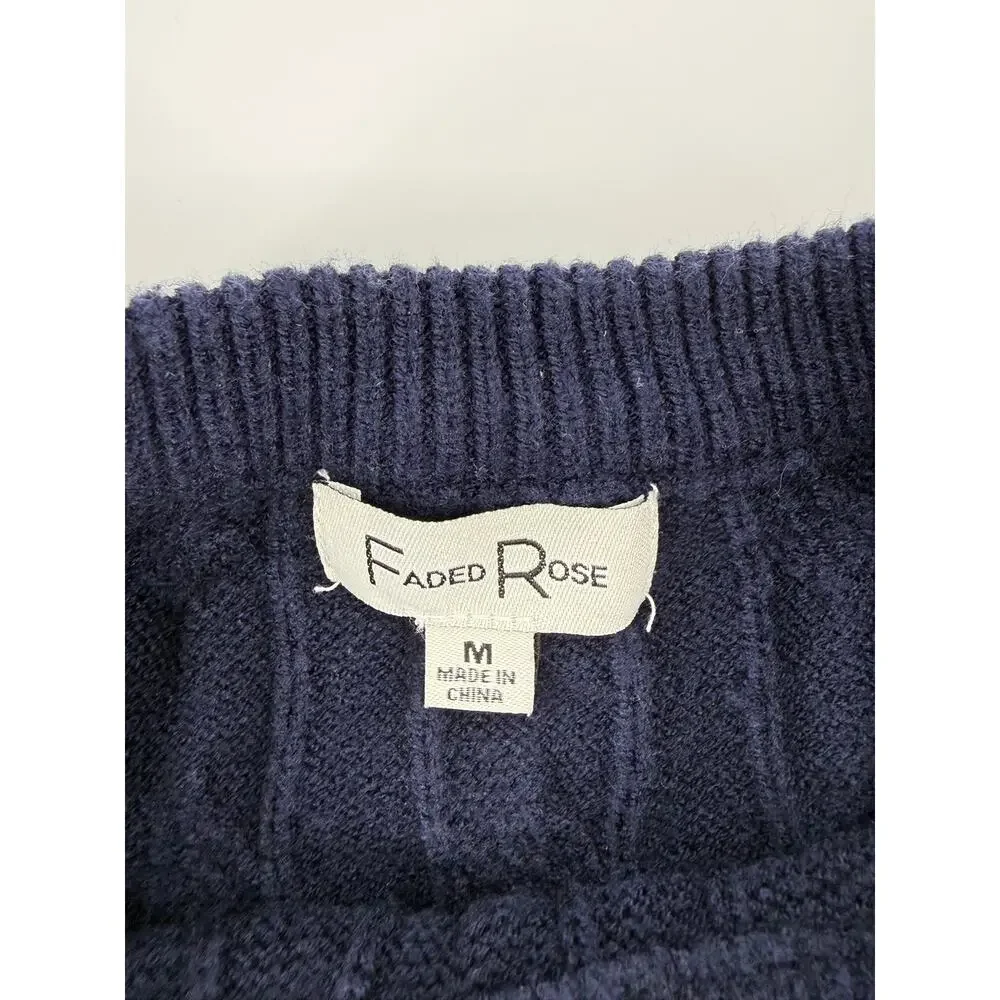 Faded Rose NYC Cable Knit Sweater Women's Medium Navy Blue Crewneck Long Sleeve